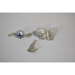 Three Silver Filigree Brooches, One in the Form of Sailing Boat, Butterfly and One with Delft Mount