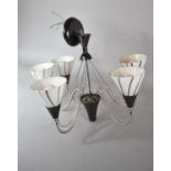 A Mid 20th Century Five Branch Ceiling Chandelier having Glass Up-lighting Shades, 39cm high