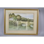 A Framed Watercolour of Ludlow Bridge, Signed F.M Finch, 32cm wide