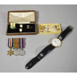 A Rotary Wrist Watch, Mother of Pearl and Gilt Dress Studs, Miniature Medal Group, Llanidloes Town