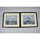 A Pair of Framed Oils on Card, Sailing Ships, Each 17.5cm wide