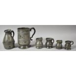 A Collection of Georgian, Victorian and Later Pewter Measures and a Tankard