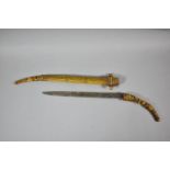 A Souvenir African Tribal Dagger with Carved Figural Handle, Inscribed Blade and Carved Wooden