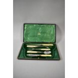 A Cased Edwardian Bone Handled Silver Plated Suite of Cutlery to Include Bread Knife, Pickle Fork,
