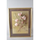 A Framed Pastel Still Life, Twigs and Blossom, 48cm high