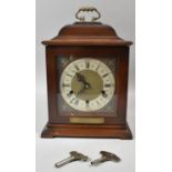 A Presentation Walnut Cased Mantle Clock by Smiths with Westminster Chime Movement, 32cm high