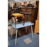 A Vintage Rectangular Formica Topped Kitchen Table, Bent Wood Armchair and Stool