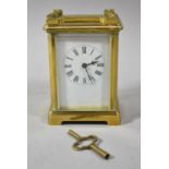 A 20th Century Brass Cased Carriage Clock with French Movement, Working Order, 11cm high