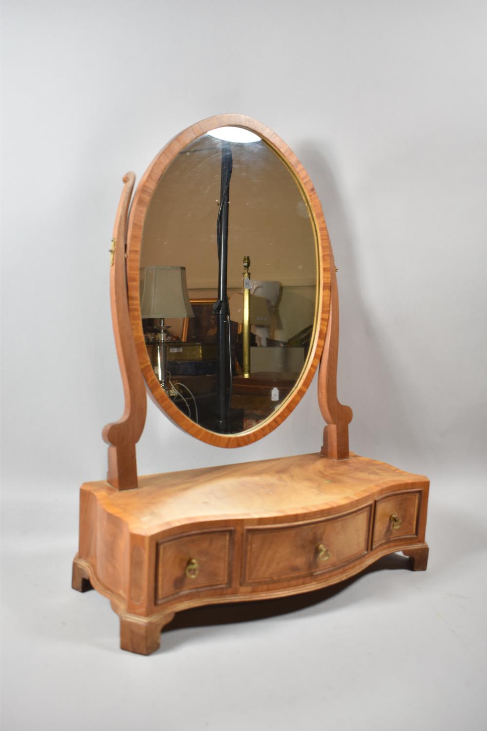 A 19th Century Style Serpentine Front Crossbanded and String Inlaid Dressing Table Mirror on