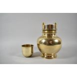 A Modern Brass Water Container of Baluster Form with Screw off Lid to Inner Cup, Missing Handle,