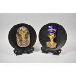 A Pair of Porcelain Hand Painted and Gold Plated Plates, Tutankhamun and Nefertiti, Egypt: