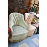 Two Mid 20th Century Buttoned Upholstered Ladies Nursing Chairs