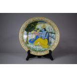 An Indian Painted and Gold Leaf Marble Plate, 22.5cm Diameter