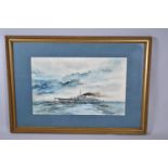 A Framed Watercolor of a Royal Navy Battleship, Monogrammed RFS, 1980, 57.5cm wide