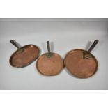 Three Victorian Copper Saucepan Lids with Iron handles