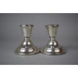 A Pair of Squat Silver Candlesticks, Birmingham Hallmark, 8cm high