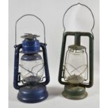 Two Vintage Metal Hurricane Lamps, Tallest 33cm high
