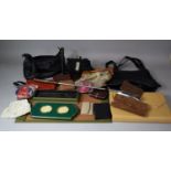 A Collection of Vintage Ladies Handbags, Beadwork Purse, Travel Alarm Clock Shoehorn etc