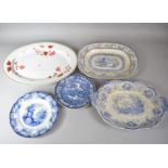 A Collection of Three Meat Plates to Include Maple Leaf, Two Blue and White Examples Together with