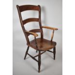 A Late 19th Century Elm Seated Ladder Kitchen Back Armchair