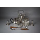 A Collection of Metalwares to Include Spirit Kettle on Stand, Teapot, Galleried Tray, Sheffield