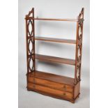 A Modern Mahogany Four Tier Rectangular Whatnot with Two Long Base Drawers and Fretwork Supports,