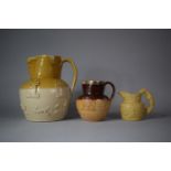 A Honey Glazed Stoneware Tavern Jug, Chips to Rim, Silver Rimmed Tavern Jug and a Small Hunting Jug