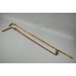 A Bone Handled Ladies Bamboo Walking Cane, 87cm long Together with a Leather Covered Riding Whip