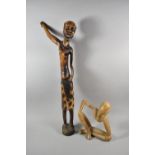 A Large Carved African Souvenir of Gent, 76cm high Together with a Modern Art Sculpture