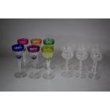 A Set of Six Hock Glasses with Coloured Rims by Baccarat, Together with a Set of Six Clear Glass