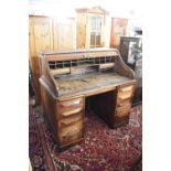A Vintage Oak Roll Top Desk with Fitted Interior, In Need of Some Attention, 125cm wide