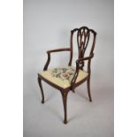 An Edwardian Mahogany Framed Ladies Armchair with Tapestry Upholstered Seat and Pierced Splat