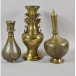 Two North Indian/Persian Metal Vases with Islamic and Hindu Decoration Together with a Larger