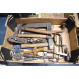A Collection of Various Vintage Tools to Include Hammers, Planes, Stilsons, Chisels, Billhook etc