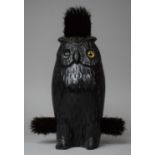 A Mid 20th Century Carved Wooden Brush Set in the Form of an Owl, 25cm High