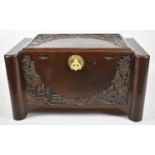 A Vintage Camphor Wood Chest with Intricately Carved Lid to Fitted Interior with Removable Tray,