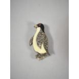 A Silver Marcasite and Enamelled Penguin Brooch by Mabo