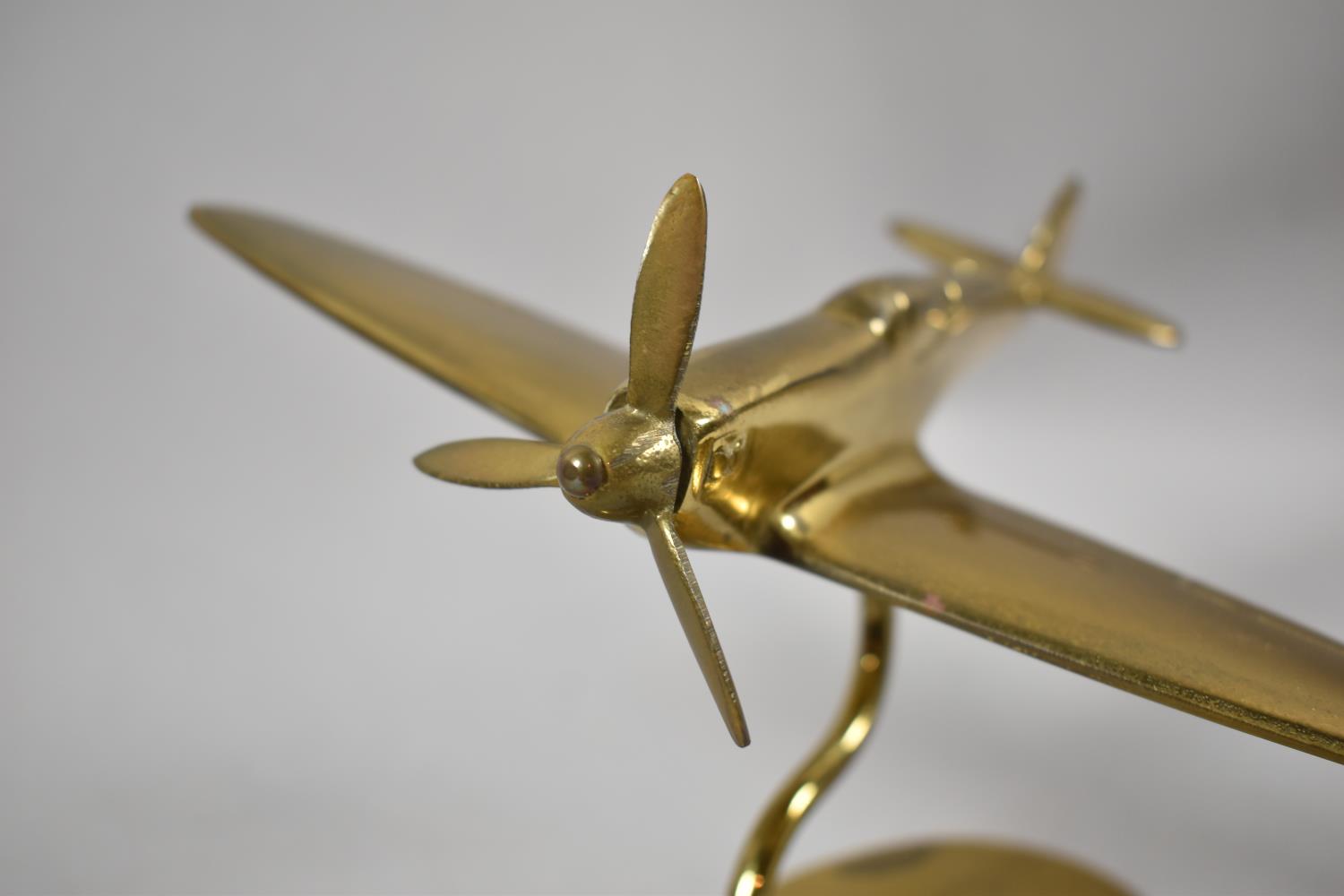 A Desk Top Brass Model of a Spitfire in Flight, 18cm Long - Image 2 of 3
