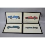 A Set of Four Framed Vintage Car Prints, Each 31cm Long