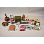 A Collection of Curios to Include Turned Mahogany Mallet, Cribbage Board, Hip Flask, Pens, Boy Scout