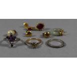 A Small Collection of Costume Jewellery to Include Gilt Silver and CZ Solitaire Ring, Jade and 9ct