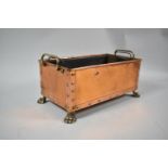 A Rectangular Copper Planting Trough with Brass Handles and Four Claw Feet, Inner Liner 25.5cm Wide