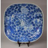 A Large Edo Period (1615-1868) Japanese Blue and White Square Plate Decorated with Stalking Lion