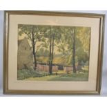 A Framed Watercolour Depicting Farmyard Buildings, Signed Geo Cooper, 44cm Wide