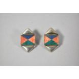 A Pair of Silver, Coral, Malachite and Lapis Lazuli Clip-on Earrings Stamped 925