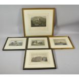 A Collection of Five Various Coloured Engravings Depicting Various Churches, Birmingham Hospital,