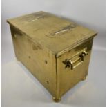 A Heavy Brass Rectangular Coal Box with Two Carrying Handles and Hinged Lid to Original Galvanised