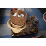 Three Wicker Baskets and Three Hurricane Lamps