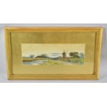 A Gilt Framed Watercolour Depicting River and Windmill, 30cm wide