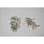 Two Silver and Marcasite Brooches Depicting Birds in Flight and Bows and Swags